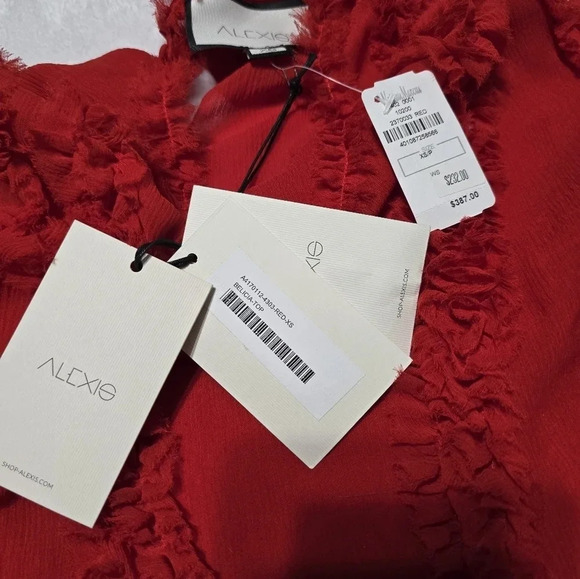 NWT ALEXIS Belicia Sheer Organza Cold Shoulder Top with Ruffled-Trim, 100% Silk - Picture 13 of 15